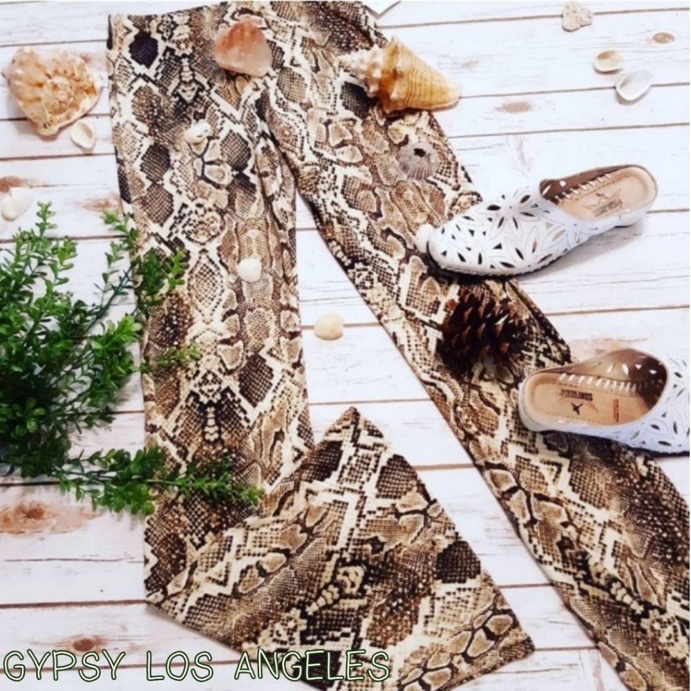 Snakeskin Flare Boho Bell Bottom 70s Pants